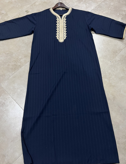 Men’s Long Robe with Embroidered Detail and Pockets