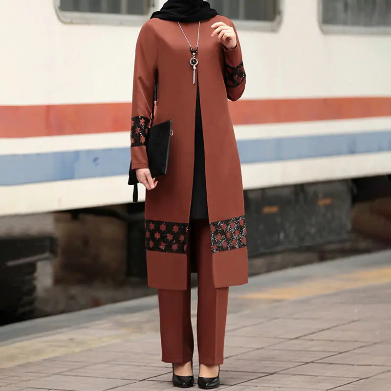 Elegant Two-Piece Maxi Set – Tie-Waist Long Dress with Outer Layer