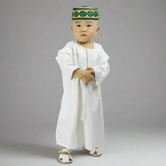 Boys' Classic Cotton-Linen Dress Robe – Embroidered Detail