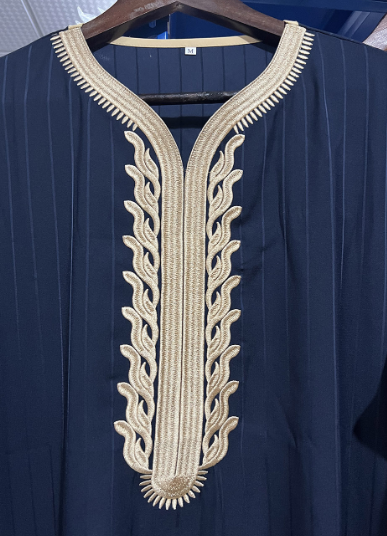 Men’s Long Robe with Embroidered Detail and Pockets