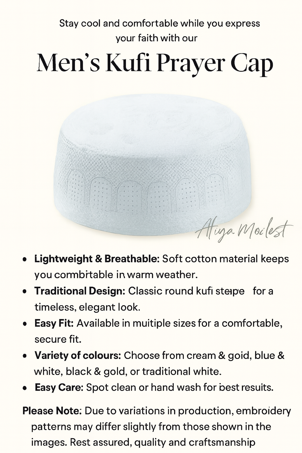 Men’s Kufi Cap – Lightweight, Breathable & Tailored for Comfort