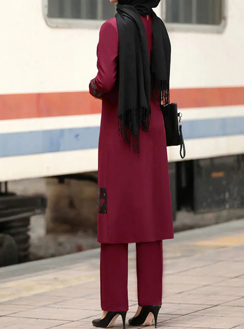 Elegant Two-Piece Maxi Set – Tie-Waist Long Dress with Outer Layer