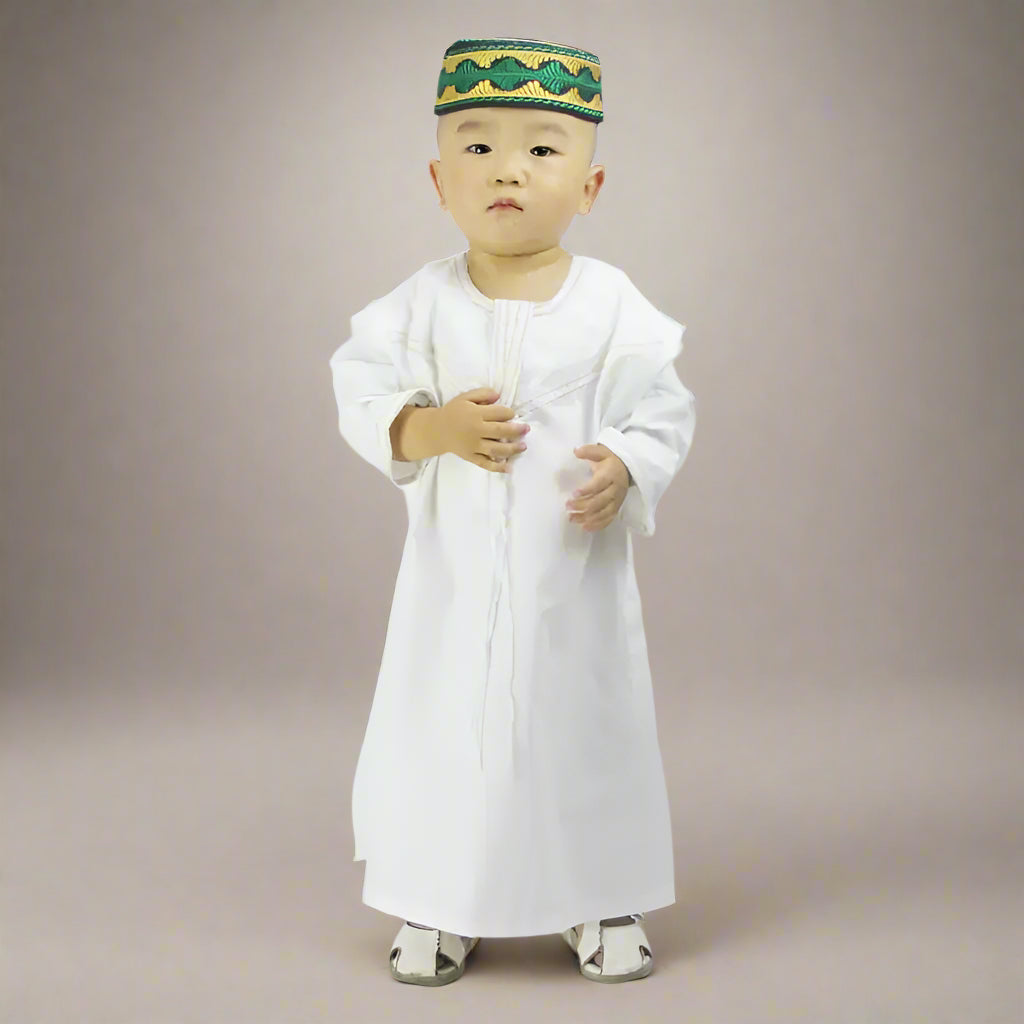 Boys' Classic Cotton-Linen Dress Robe – Embroidered Detail