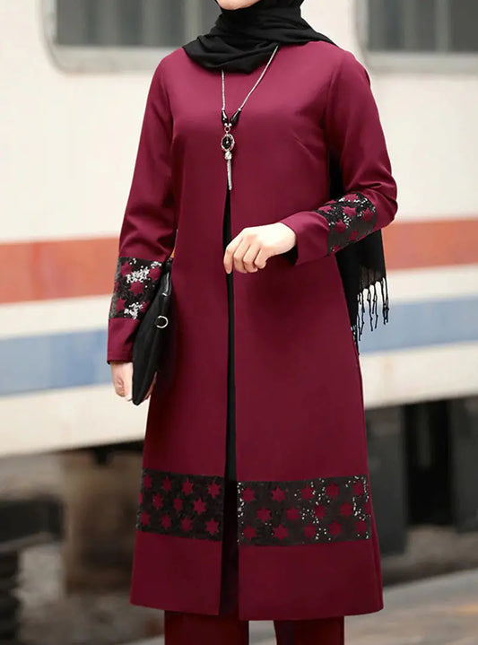 Elegant Two-Piece Maxi Set – Tie-Waist Long Dress with Outer Layer