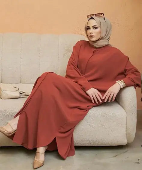 Full-length abaya with long sleeves, soft breathable fabric for modest everyday wear